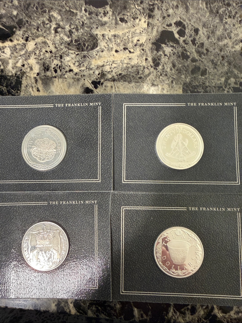 Lot of 4 Vintage 1985 Franklin Mint Treasure Coins of the Caribbean Silver